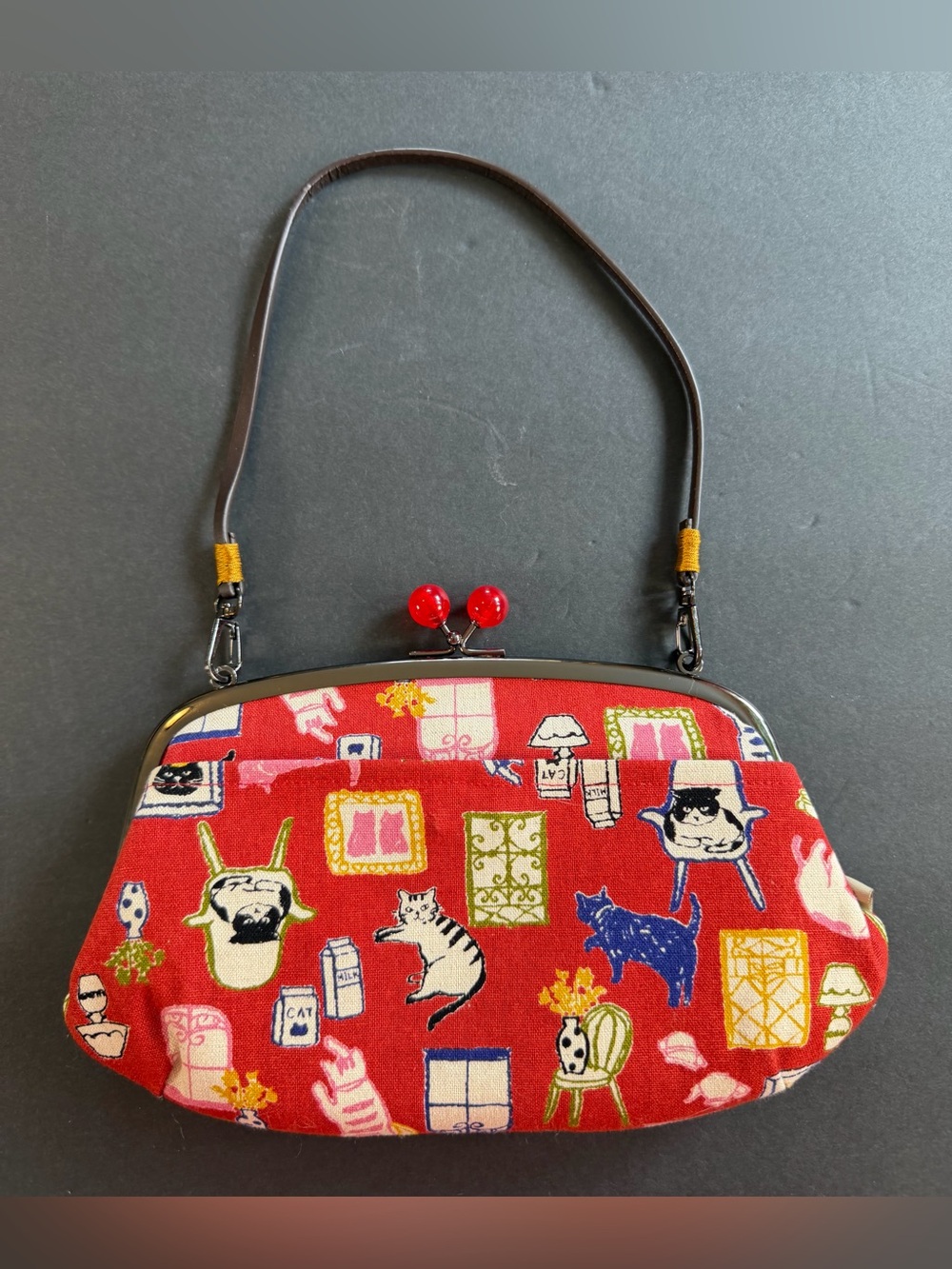 Gamaguchi Kiss Lock Bag Double Frame Cat Novelty Print Convertible Crossbody 9.5
